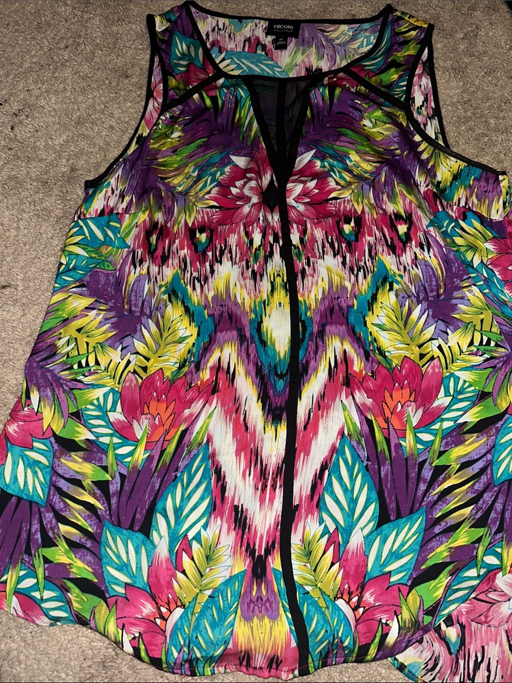 Sleeveless Multicolor Tropical Print Top by INC International Concepts